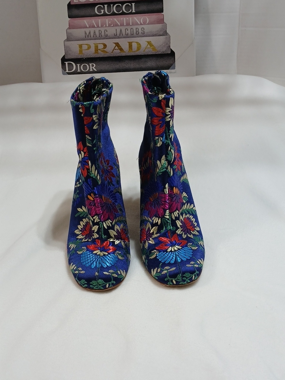 Joie Navy Floral Embroidered Ankle Boots